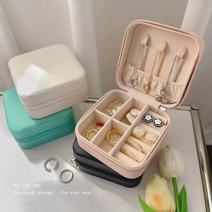 Mini Portable Travel Jewelry Box Organizer – Compact Zipper Storage Case