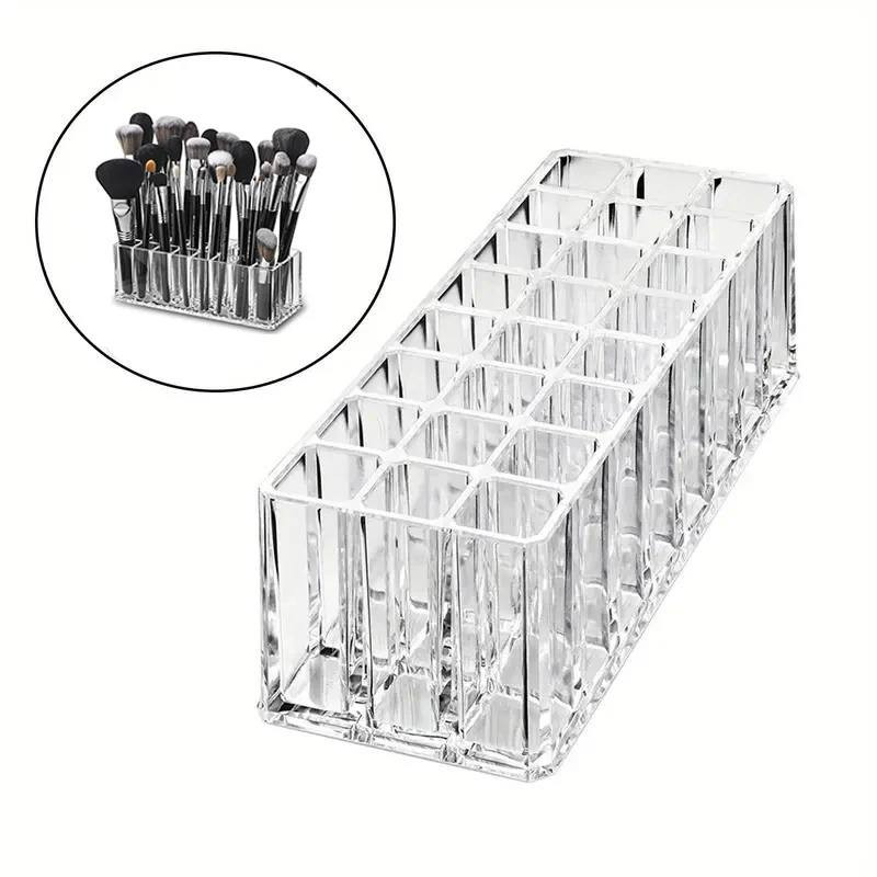 24 Slots High-Quality Makeup Brush & Lipstick Organizer – Transparent Acrylic Cosmetic Storage Box