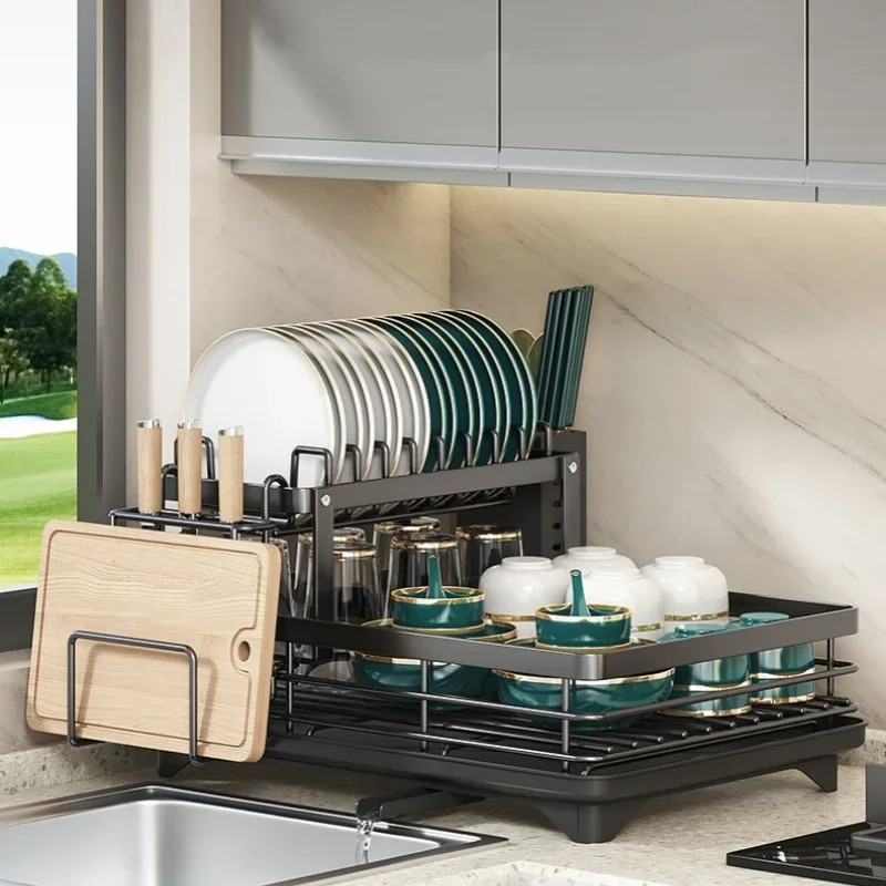 2-Tier Dish Drying Rack with 360° Rotating Drainage System