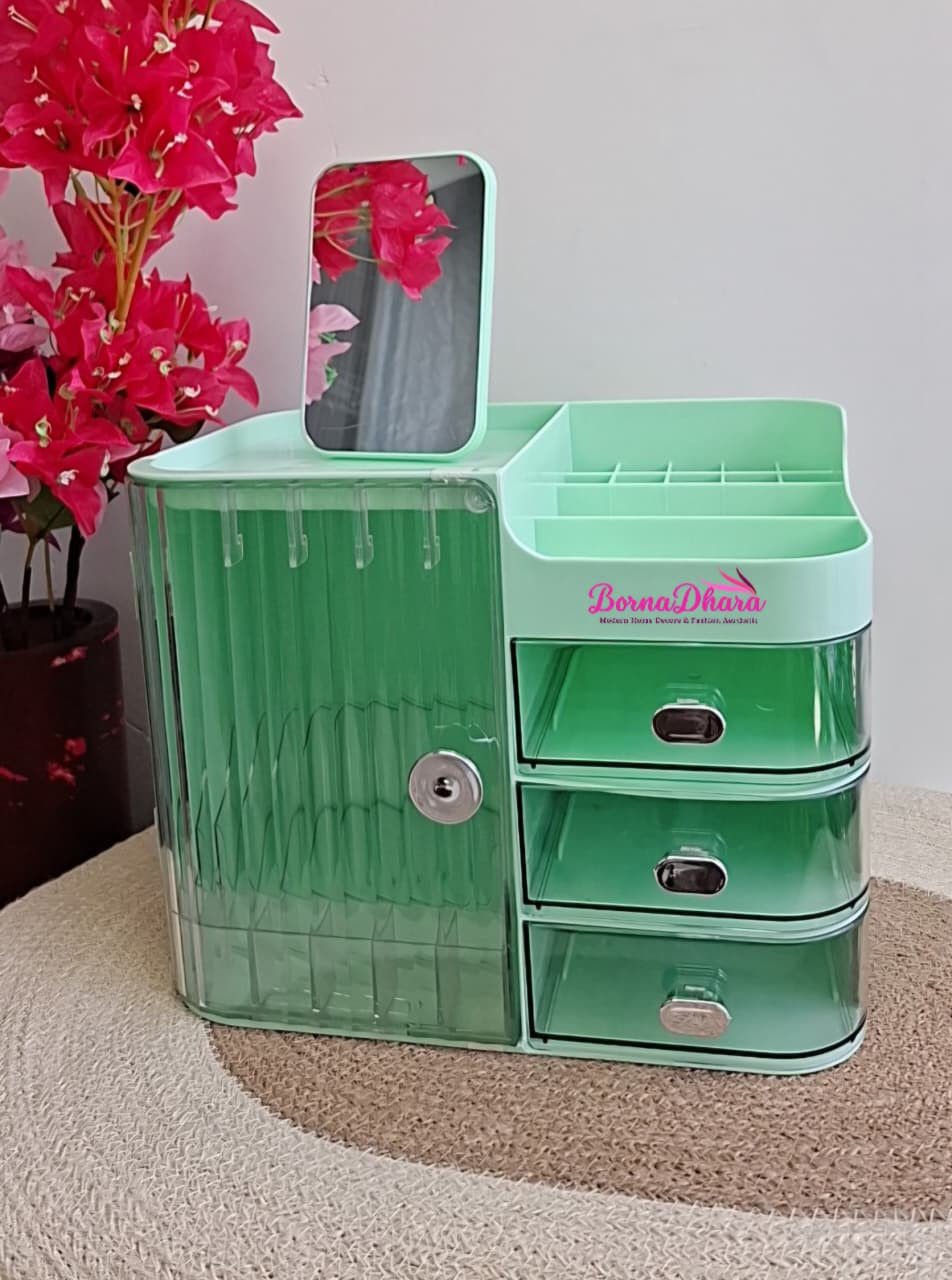 Dust-Proof Waterproof Large Capacity Cosmetic Storage Box with Detachable Mirror – Premium Makeup Organizer