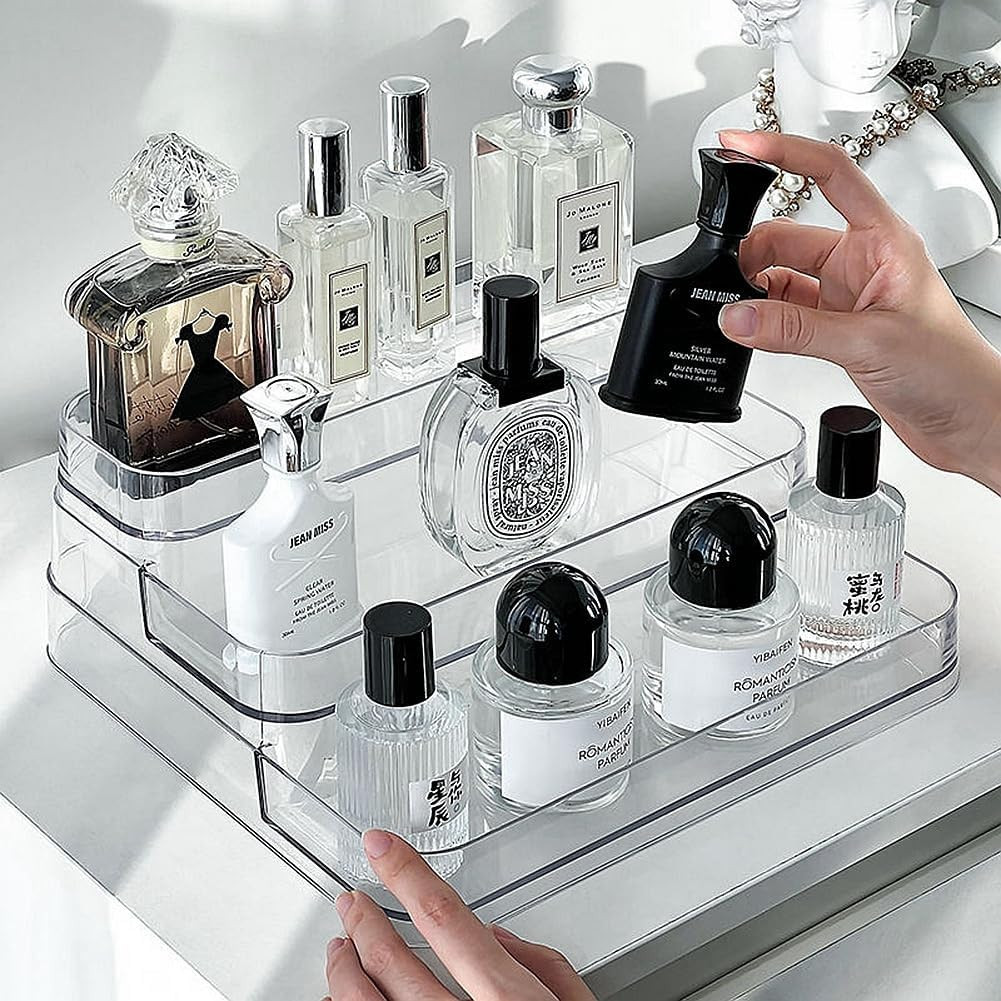 Perfume Display Rack – Transparent PET Plastic Organizer for Perfume & Skincare