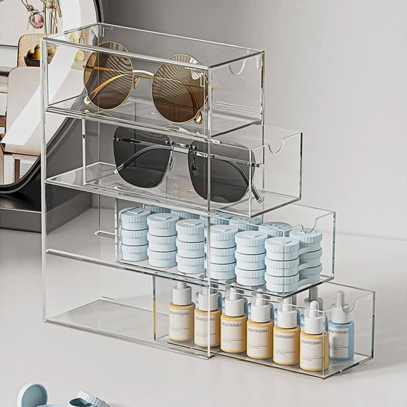 4-Layer Clear Acrylic Sliding Cosmetics & Sunglass Storage Drawer