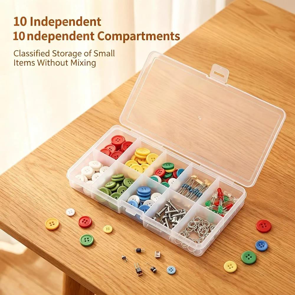Fixed 10-Grid Clear Jewelry & Craft Organizer Box