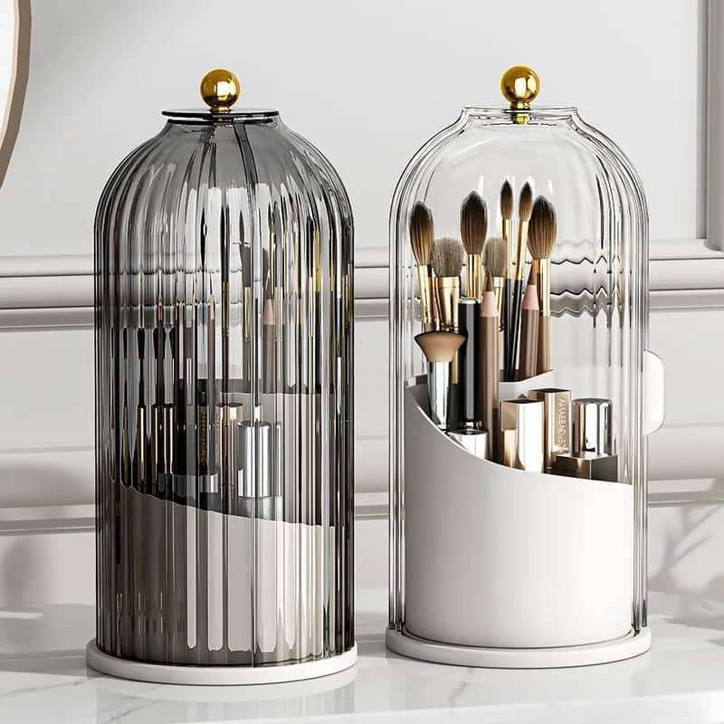 360° Rotating Luxury Makeup Brush Holder – Dustproof Elegant Organizer