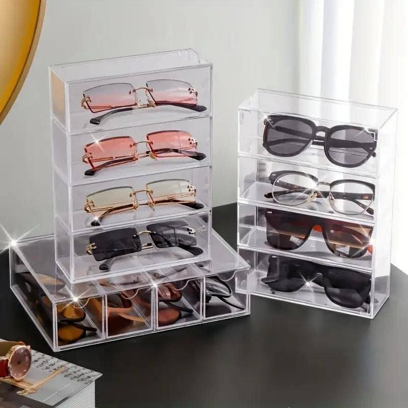 4 Layer Clear Acrylic Sliding Cosmetics Drawer Case & Sunglass Storage
