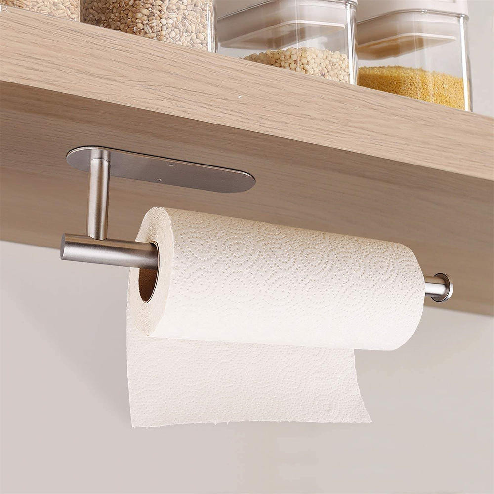 Stainless Steel Paper Towel Holder – No Drill Self Adhesive Wall Mount Organizer