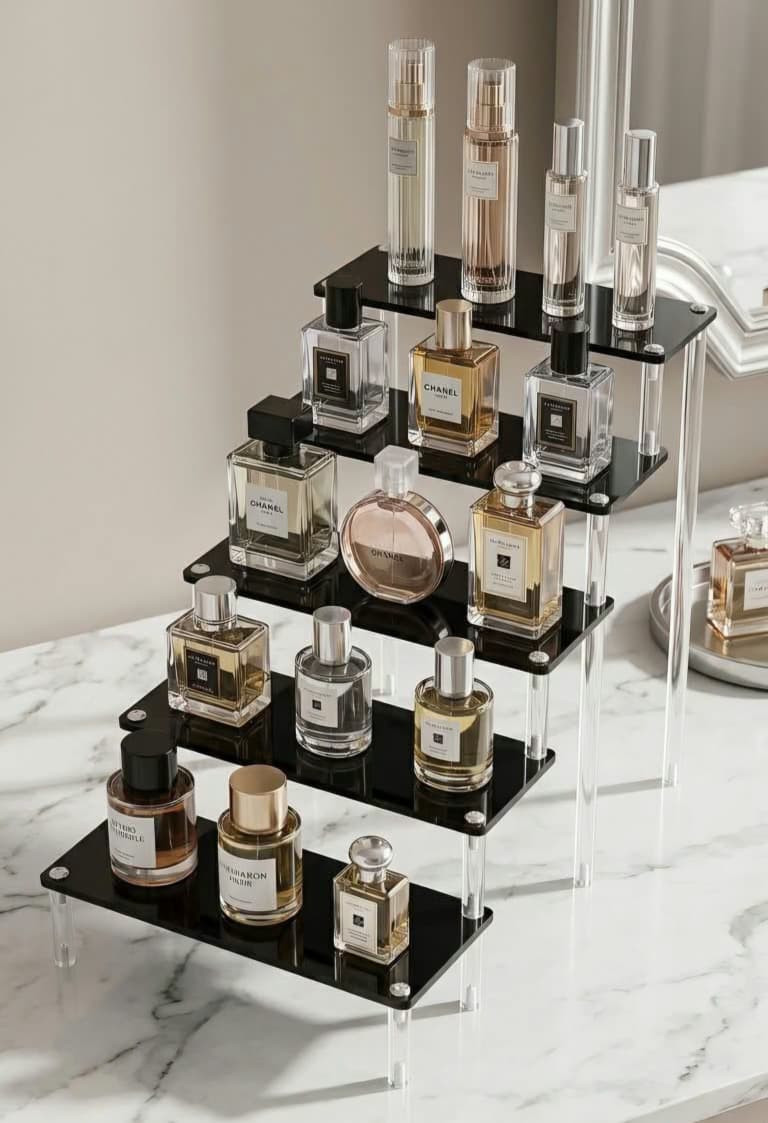 Acrylic Makeup & Skincare Organizer – Tiered Perfume & Beauty Display Stand