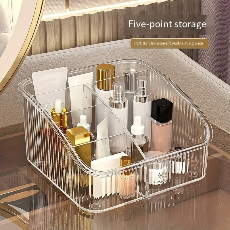 Transparent 5-Grid Storage Box – Premium Organizer for Cosmetics & Desk Use