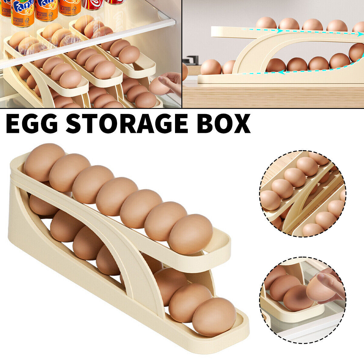 Automatic Rolling Egg Storage Dispenser – Smart Egg Organizer for Refrigerator
