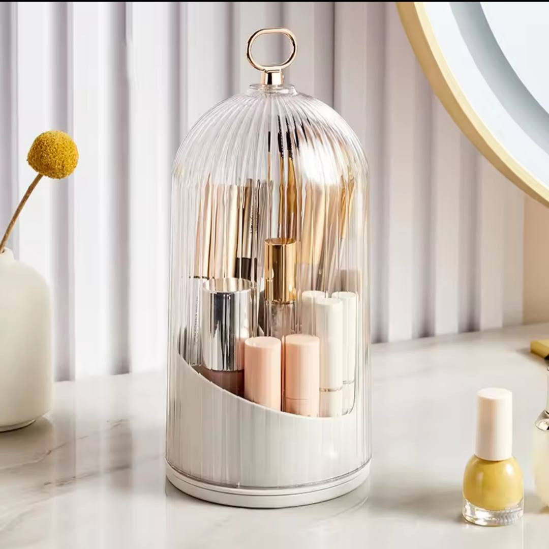 360° Rotating Makeup Brush Holder with Lid – Dustproof Cosmetic Organizer
