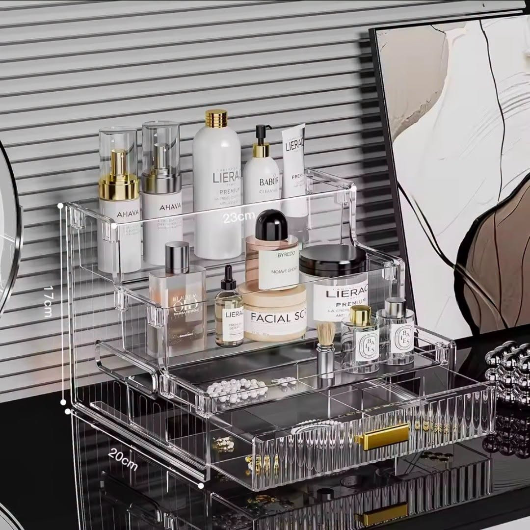 3-Layer Acrylic Perfume & Skincare Organizer with Drawers