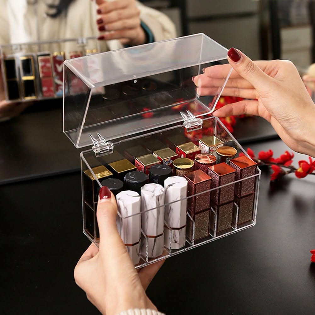 Transparent Acrylic Lipstick Organizer with Dustproof Flip Cover