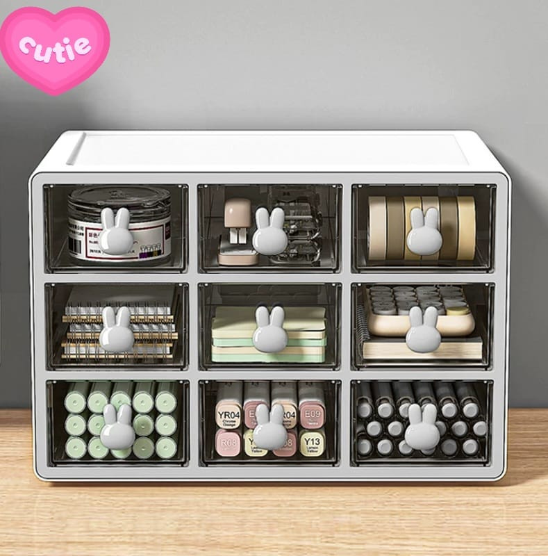 9-Grid Desktop Storage Drawer Organizer with Rabbit Handles