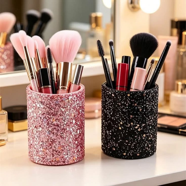 Sparkling Sequin Makeup Brush Holder – Vanity & Desk Organizer