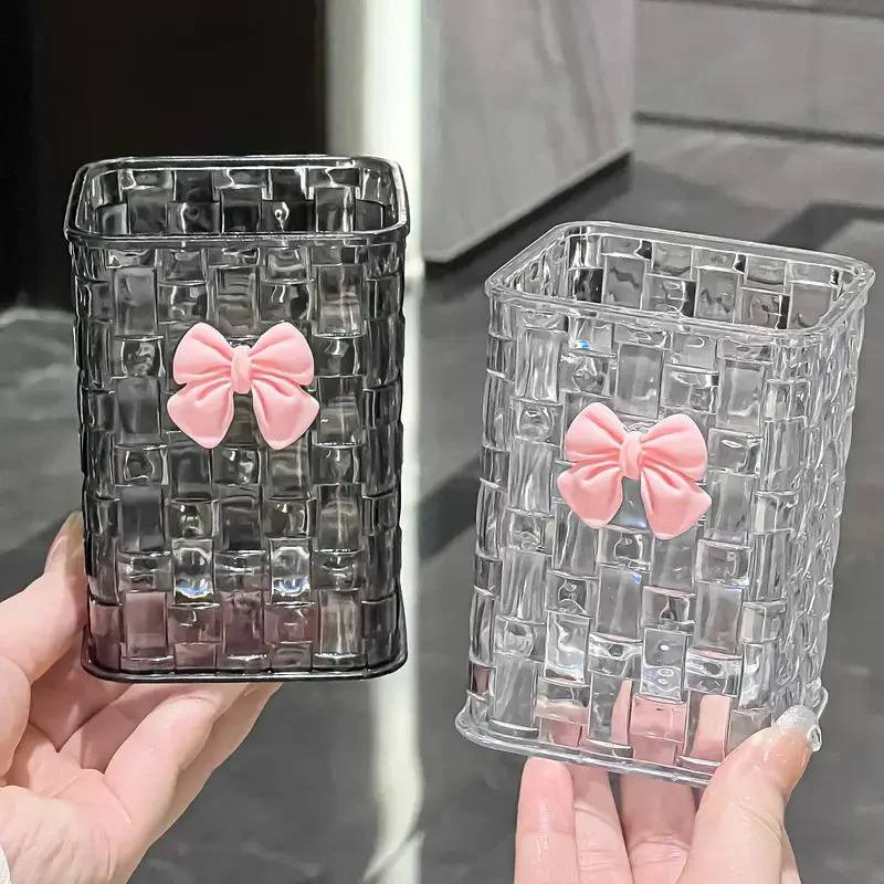 Pen Holder / Makeup Storage Holder with Bow Decoration – Transparent Acrylic Organizer