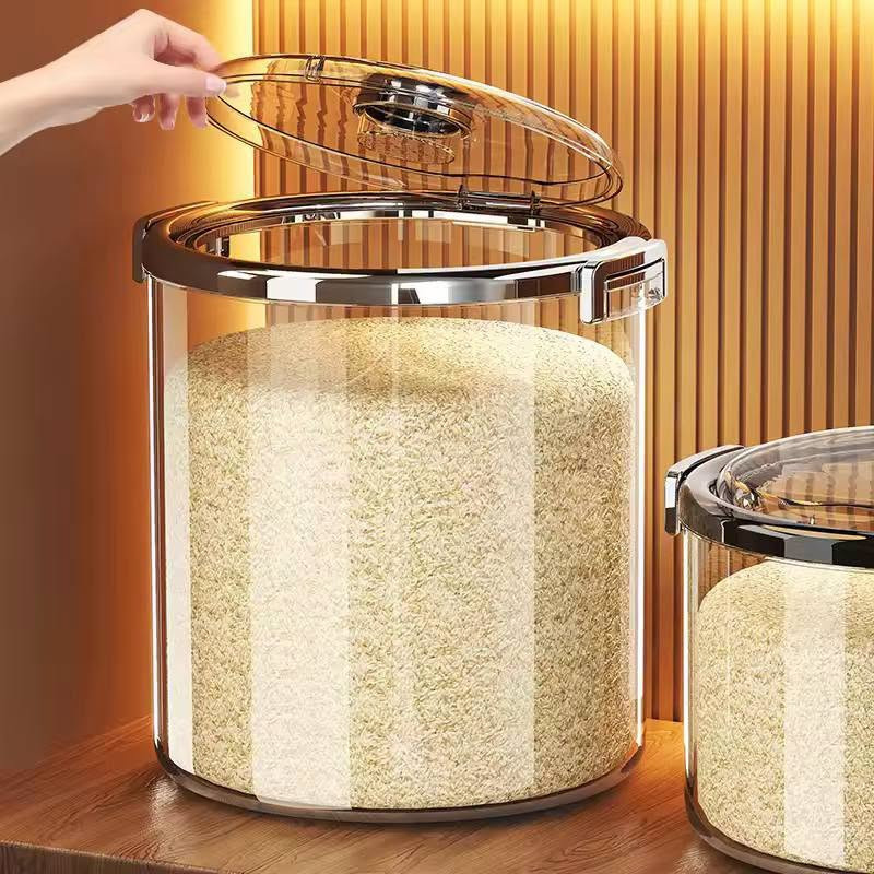 Food Grade Transparent Airtight Rice Container – Flip-Top Grain Storage Jar