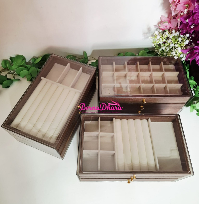 Premium Acrylic & Wooden Jewelry Box – Multi-Layer Velvet Organizer