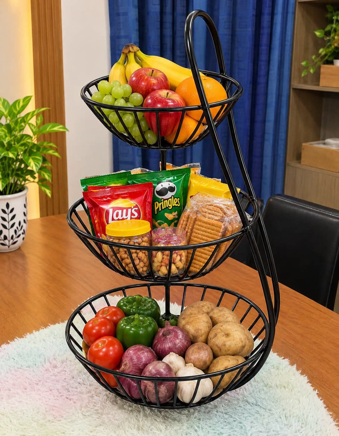 3-Tier Metal Fruit Basket for Kitchen & Dining Storage