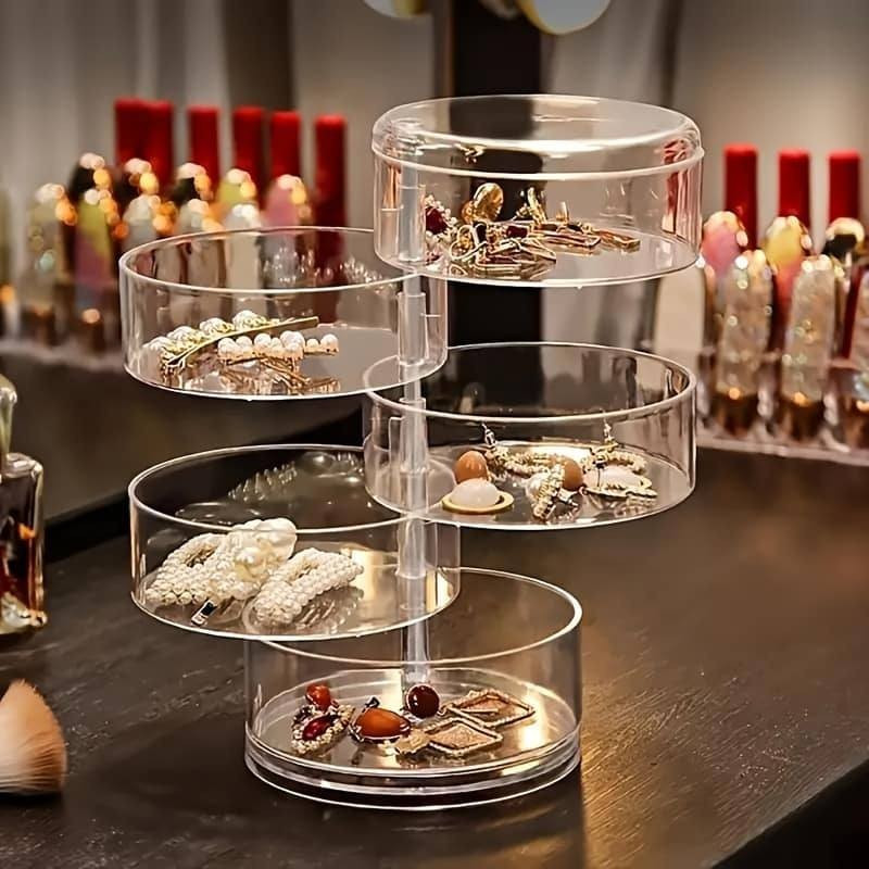 5 Layer Rotating Dustproof Jewelry Box | Acrylic Jewelry Organizer