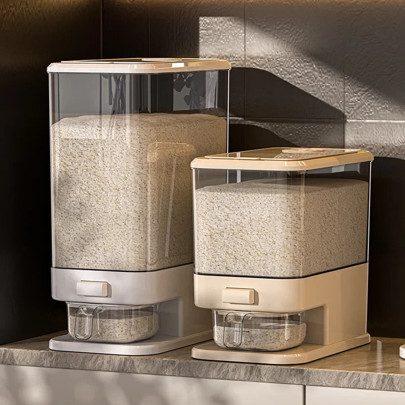 Large-Capacity Rice Storage Container with One-Touch Dispenser