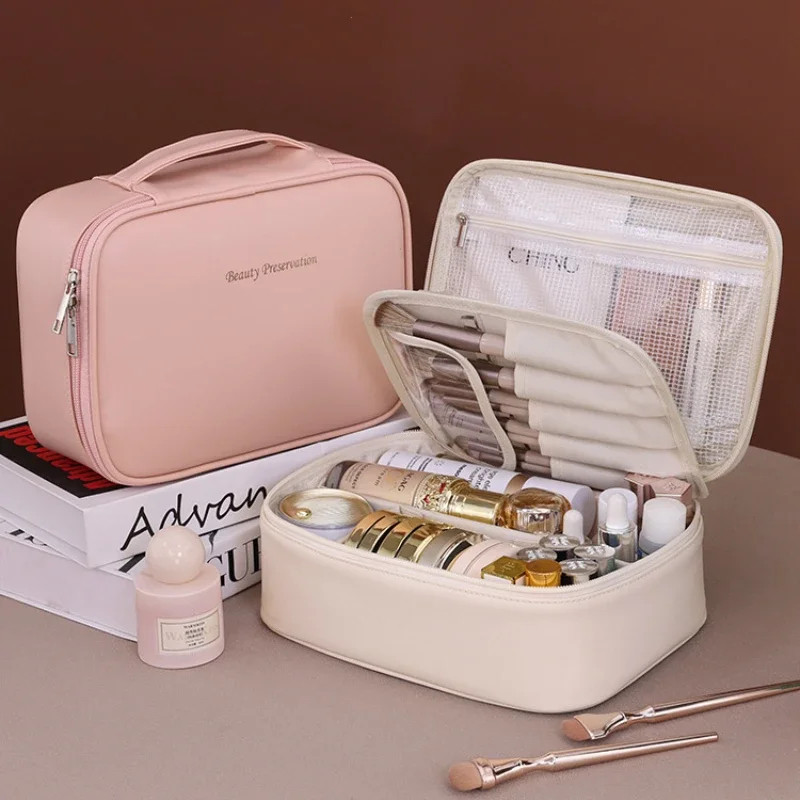 Luxury PU Leather Cosmetic Bag – Large Capacity Makeup & Travel Organizer